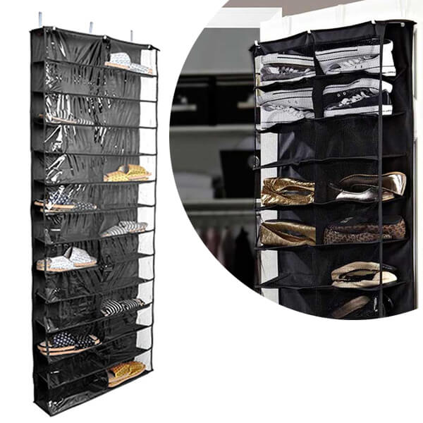 Door-mounted shoe storage black
